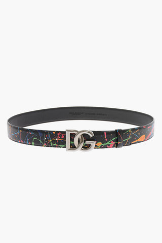 Paint-printed Leather Belt with DG Logo