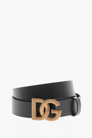 Leather Belt with Gold-toned DG Logo 35mm