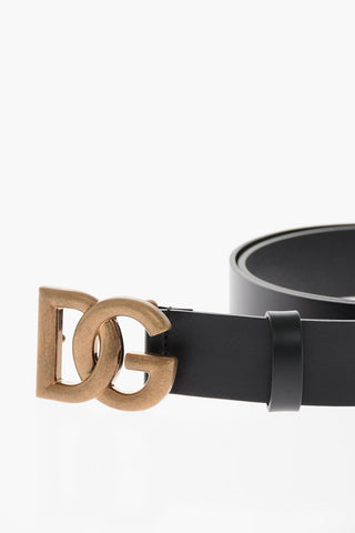 Leather Belt with Gold-toned DG Logo 35mm