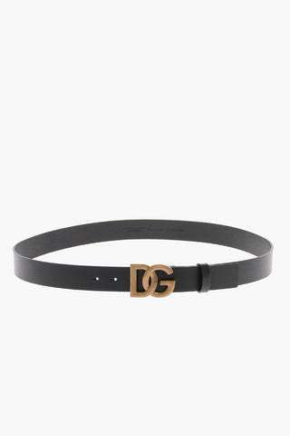 Leather Belt with Gold-toned DG Logo 35mm