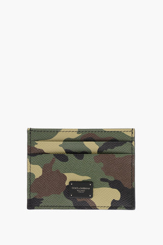 Gros-grain Leather Card Holder with Camo-print