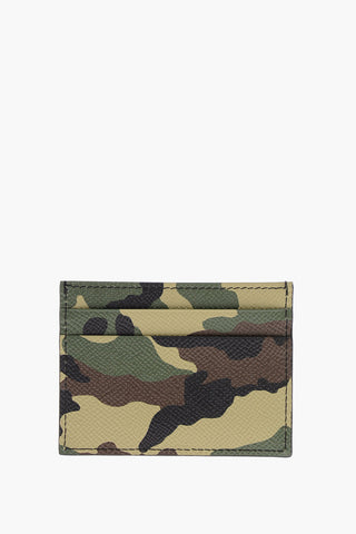 Gros-grain Leather Card Holder with Camo-print