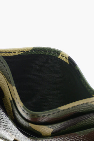 Gros-grain Leather Card Holder with Camo-print