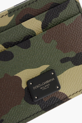 Gros-grain Leather Card Holder with Camo-print