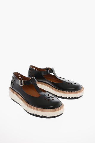 Platform Sole Perforated Leather Mary Jane Shoes