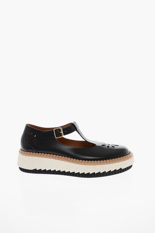 Platform Sole Perforated Leather Mary Jane Shoes
