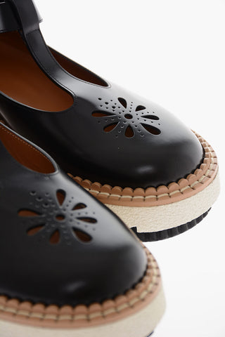 Platform Sole Perforated Leather Mary Jane Shoes