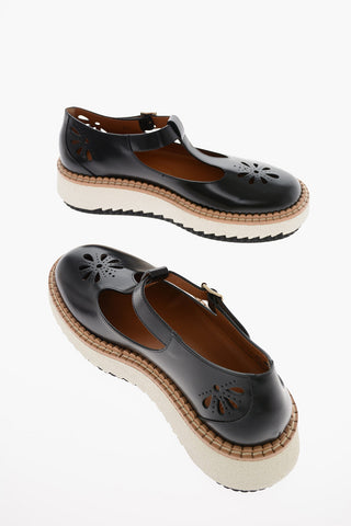 Platform Sole Perforated Leather Mary Jane Shoes