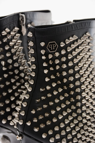 Leather SPRAY FASHION SHOW Booties with Studs All-Over 12cm