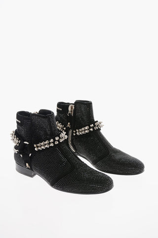 Studded Morset Leather Booties with Crystals All-Over