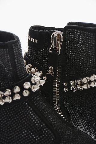 Studded Morset Leather Booties with Crystals All-Over