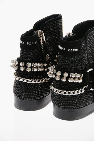 Studded Morset Leather Booties with Crystals All-Over