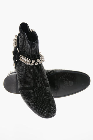 Studded Morset Leather Booties with Crystals All-Over