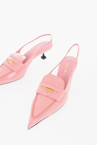 Spool Heel Patent Leather Penny Loafers 4cm