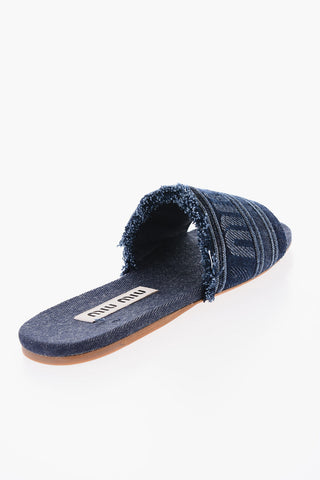 Sliders in Denim Jacquard con Fascia Logata