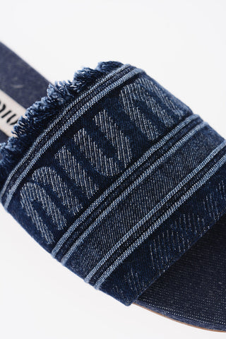 Sliders in Denim Jacquard con Fascia Logata