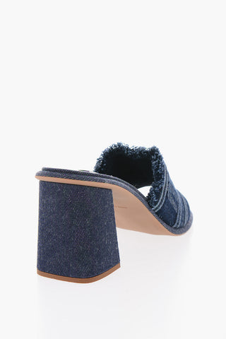 Logoed Band Jacquard Denim Open Toe Mules 8cm