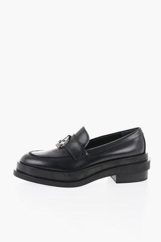 Metal Charm NEVERMIND Leather Loafers