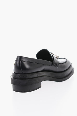 Metal Charm NEVERMIND Leather Loafers