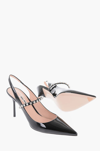 Jewel Strap Patent Leather Slingbacks 9cm
