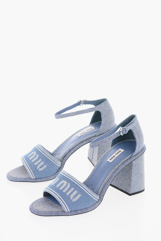 Logoed Band Jacquard Denim Sandals 8cm