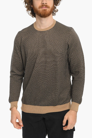 Basket Wave Motif Cotton Crew-neck Sweater