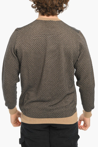 Basket Wave Motif Cotton Crew-neck Sweater