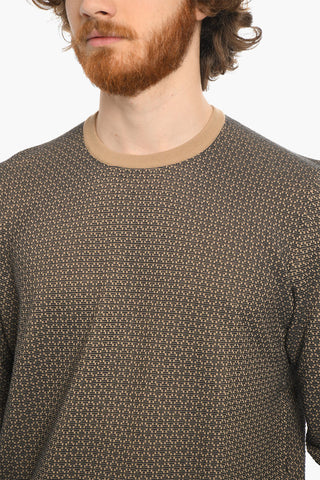 Basket Wave Motif Cotton Crew-neck Sweater