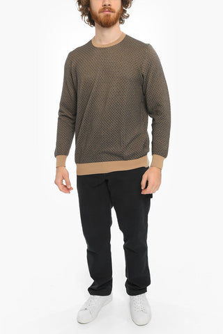 Basket Wave Motif Cotton Crew-neck Sweater
