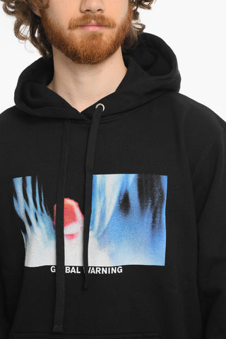 Felpa Hoodie con Stampa Global Warning e Maxi Patch Tasca