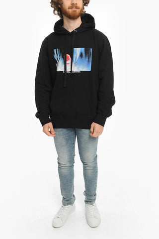 Felpa Hoodie con Stampa Global Warning e Maxi Patch Tasca