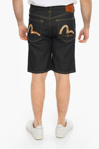 Shorts in Denim con Ricami sulle Tasche