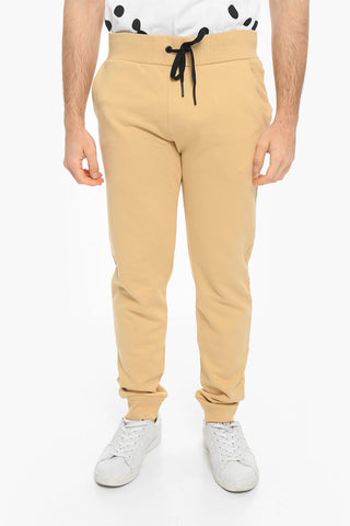 4 Pockets Brushed Cotton Joggers with Embroidered Logo