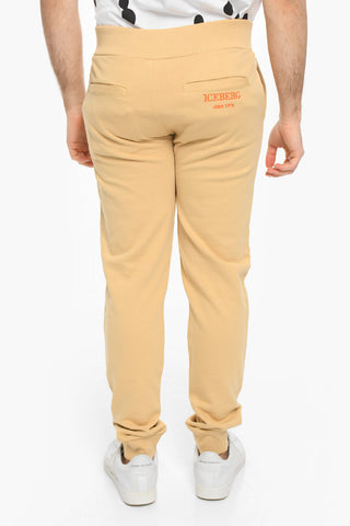 4 Pockets Brushed Cotton Joggers with Embroidered Logo