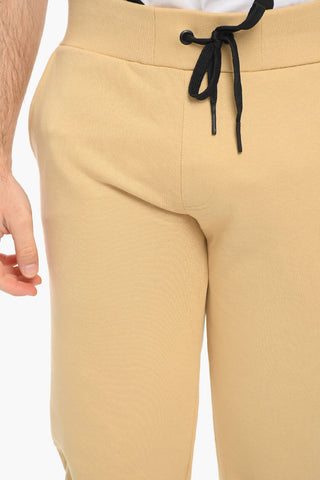 4 Pockets Brushed Cotton Joggers with Embroidered Logo