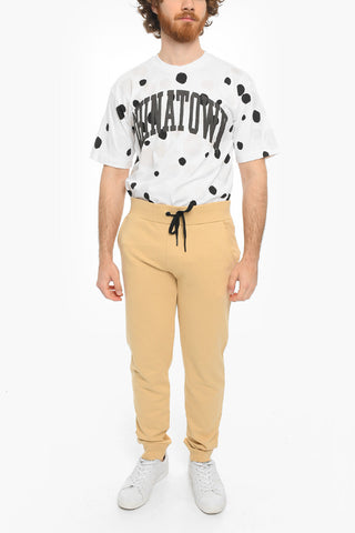 4 Pockets Brushed Cotton Joggers with Embroidered Logo