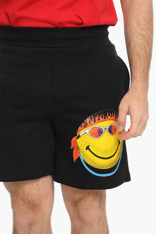 SMILEY Lettering Printed Fleeced-Cotton DON'T HAPPY BE WORRY Shorts