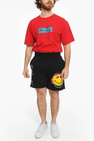 SMILEY Lettering Printed Fleeced-Cotton DON'T HAPPY BE WORRY Shorts