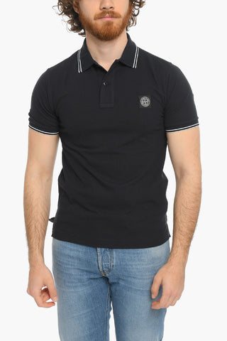 Stretch Cotton Slim Fit Polo Shirt with Emblem Patch