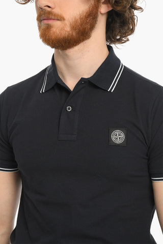 Stretch Cotton Slim Fit Polo Shirt with Emblem Patch