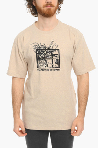 Contrasting Printed Cotton Crew-Neck T-shirt