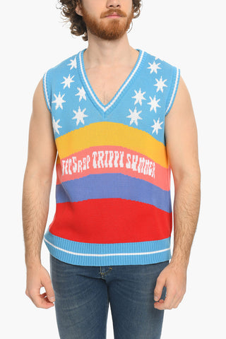 TRIPPY SUMMER V-Neck Embroidered Knitted Vest