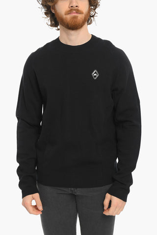 Tech Fabric Crew-neck Sweater with Logo Plaque