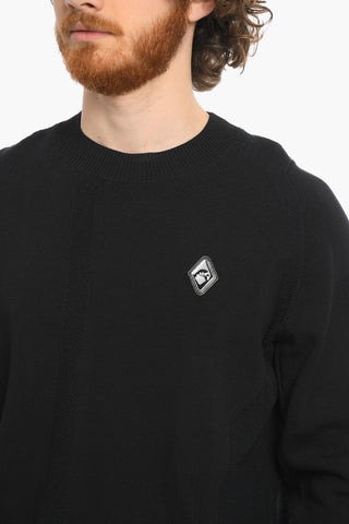 Tech Fabric Crew-neck Sweater with Logo Plaque