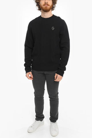 Tech Fabric Crew-neck Sweater with Logo Plaque