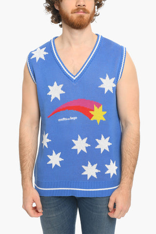 STAR Embroidered Knitted Vest with V-neckline