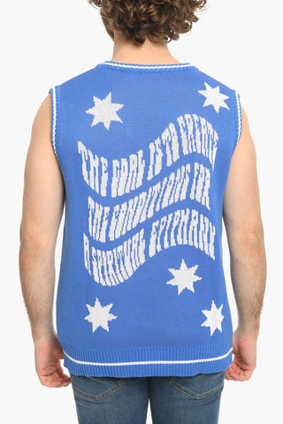 STAR Embroidered Knitted Vest with V-neckline
