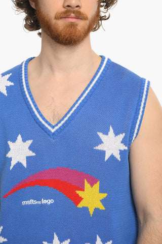 STAR Embroidered Knitted Vest with V-neckline