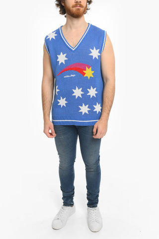 STAR Embroidered Knitted Vest with V-neckline
