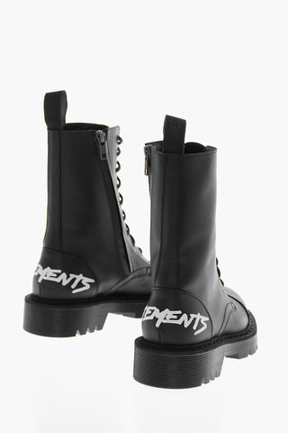 Printed Logo Lace-up Leather Combat Booties